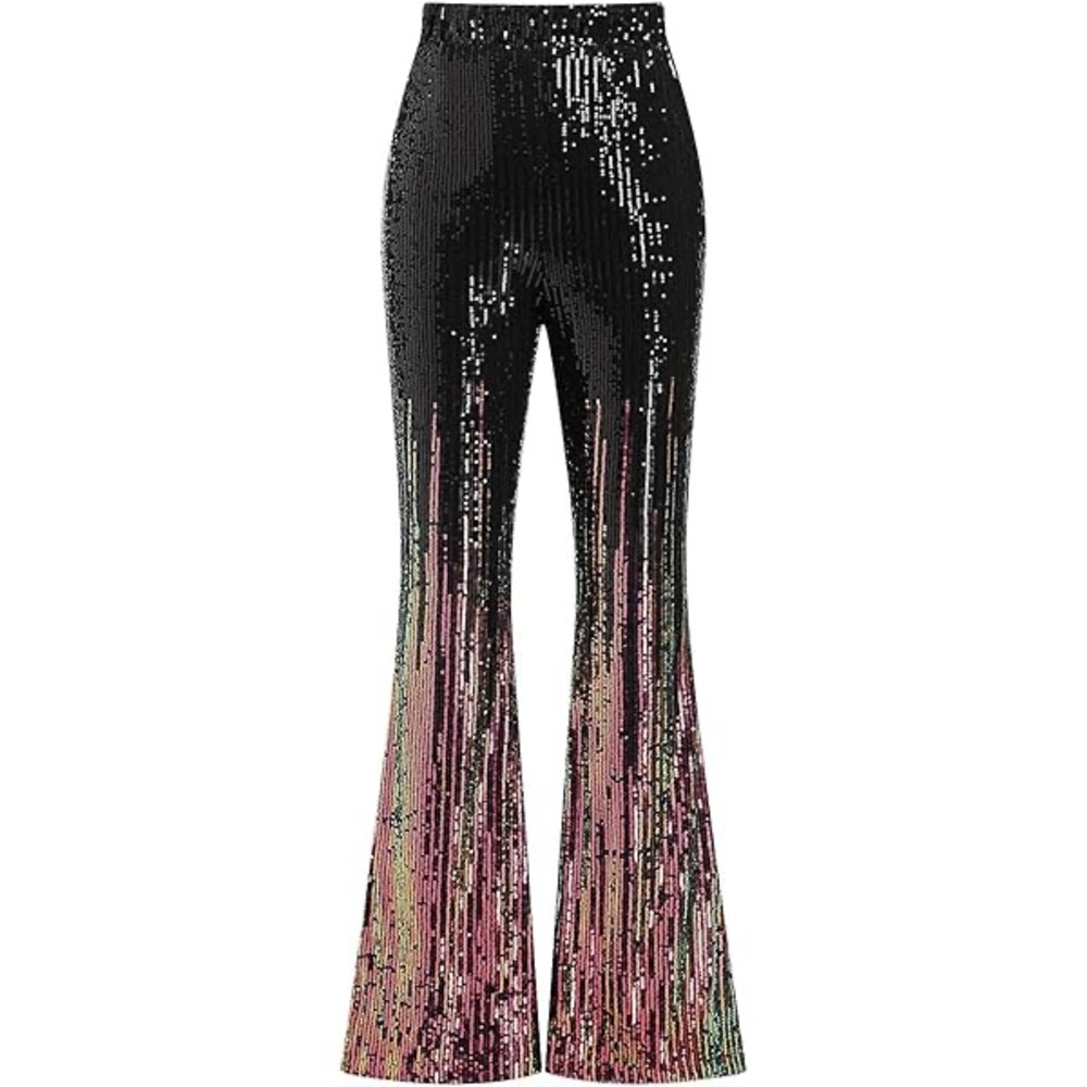 Glamorous Sequin Flare Pants - Black and Pink